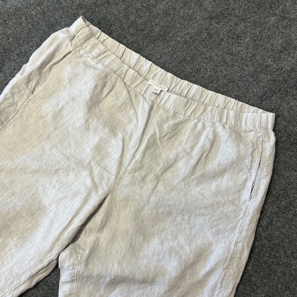 J.Jill Love Linen Pants Womens Large Beige Cropped Elastic Waist 100% Linen 565
